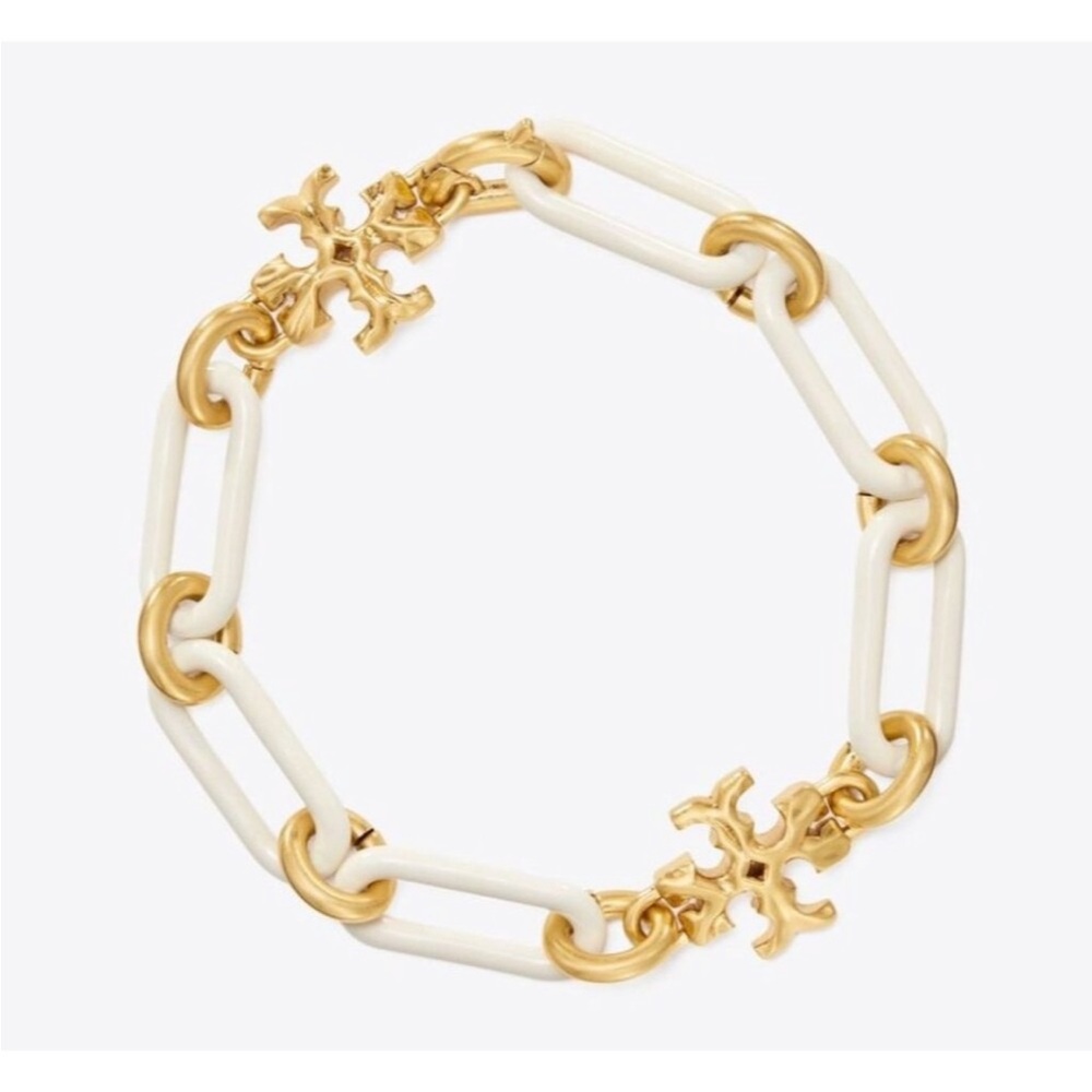 Tory Burch Roxanne white enamel chunky chain bracelet
